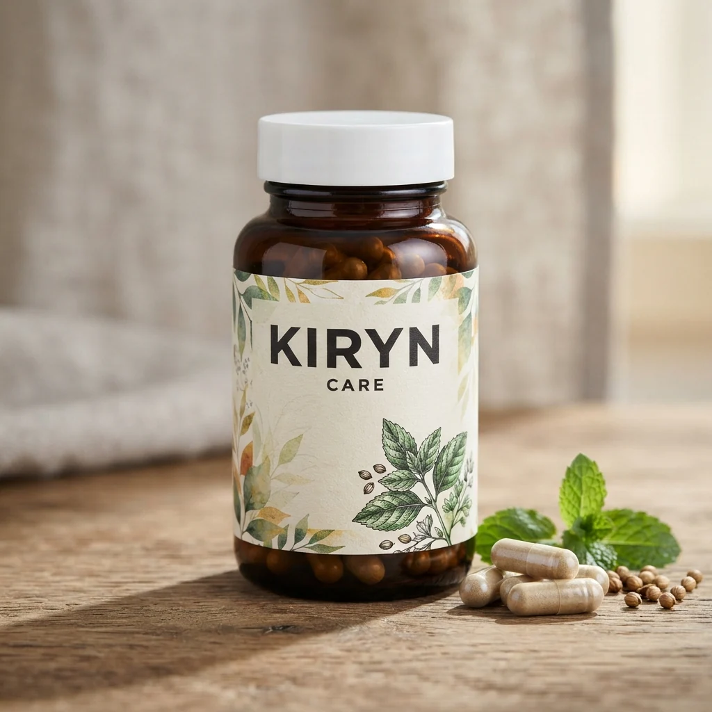 Kiryn Care valkoinen lääkepullo kapseleineen